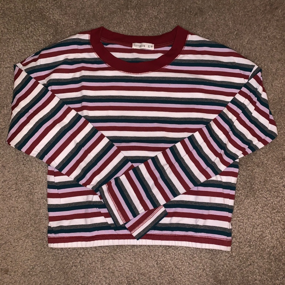 Multicolor Striped Long Sleeve Crop Top
